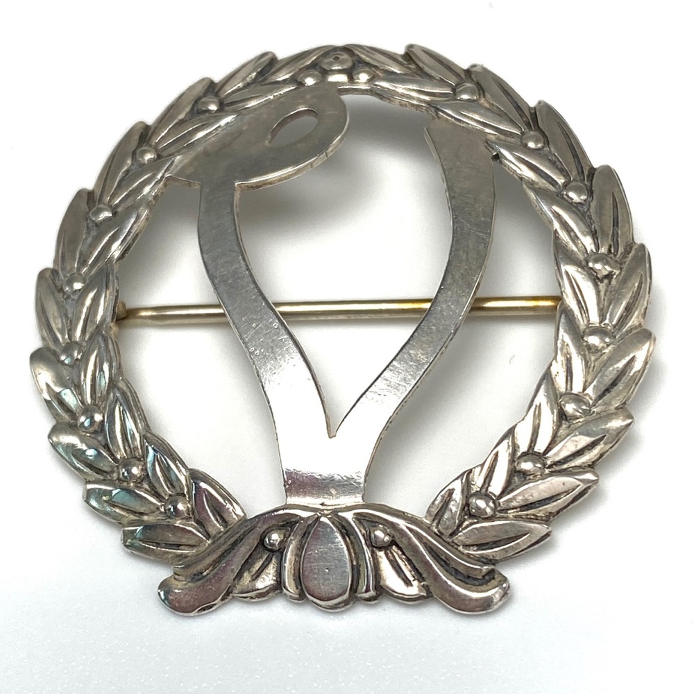 Vintage Sterling Silver Brooch Pin With The Monogram “V” 1 ¼ Inches